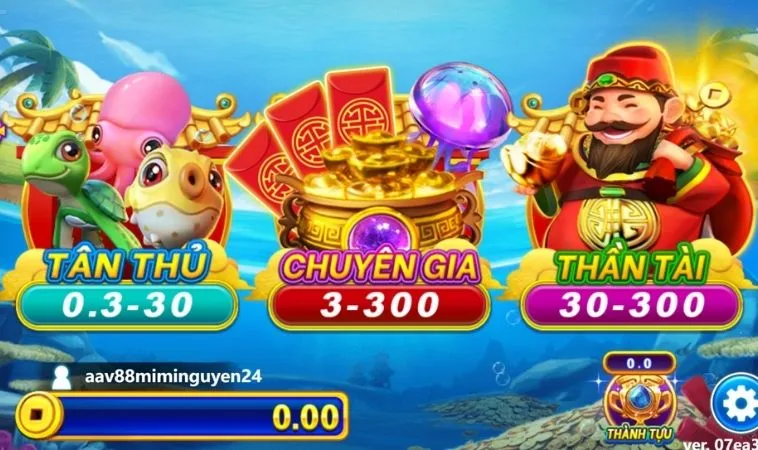 Các phòng chơi trong game Bắn Cá Thần Tài Tại SunWin