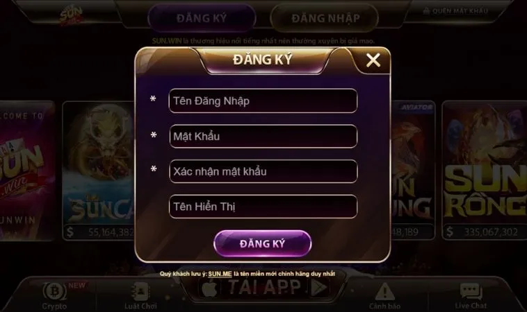 Giao diện Đăng Ký SunWin